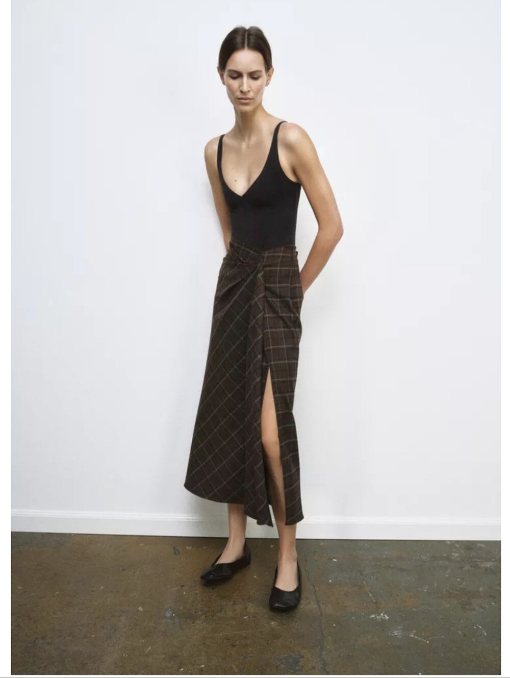 ZARA ZW COLLECTION DRAPED PLAID SKIRT